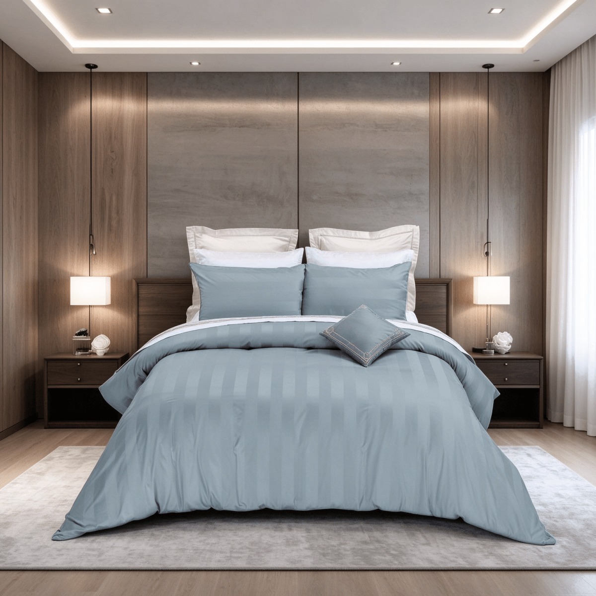 Wrinkle Clear Cotton Anti-mite Plain Color Bedding - Pearl Blue (062606)