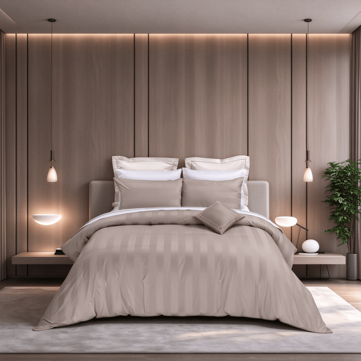 Wrinkle Clear Cotton Anti-mite Plain Color Bedding - Mocha (062605)