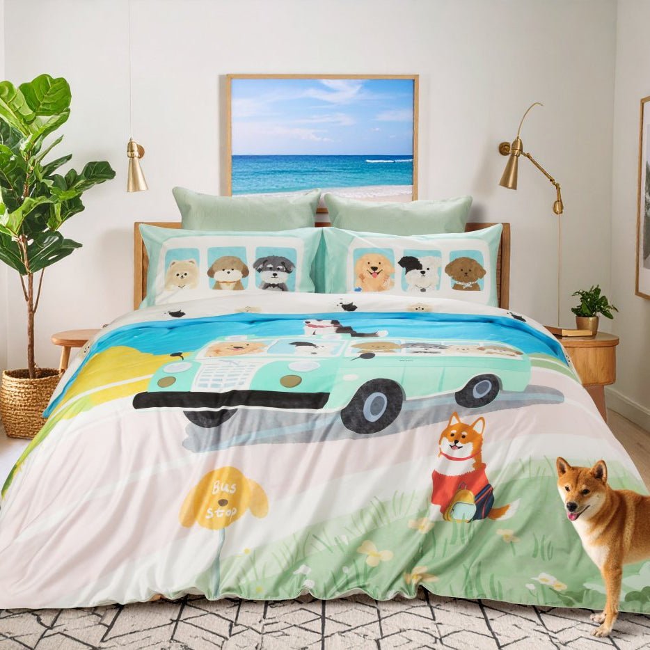 Wrinkle Clear Cotton Anti - mite Bedding - Dog Bus (062519) - Natural Home