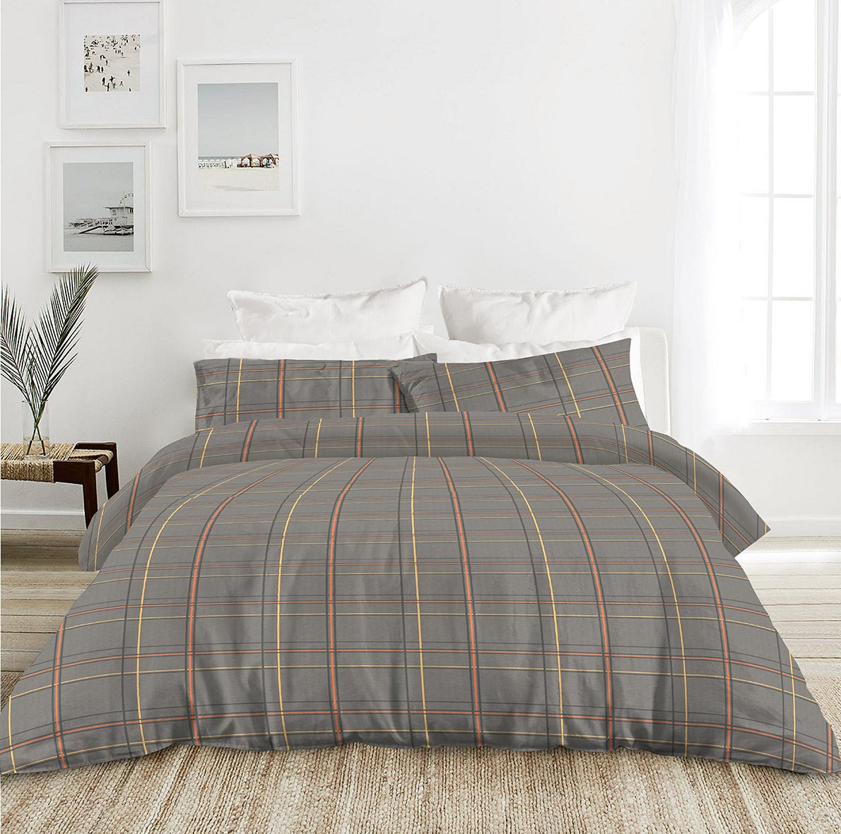 100% Cotton Plaid / Stripes (022148) - Bedset - Natural Home