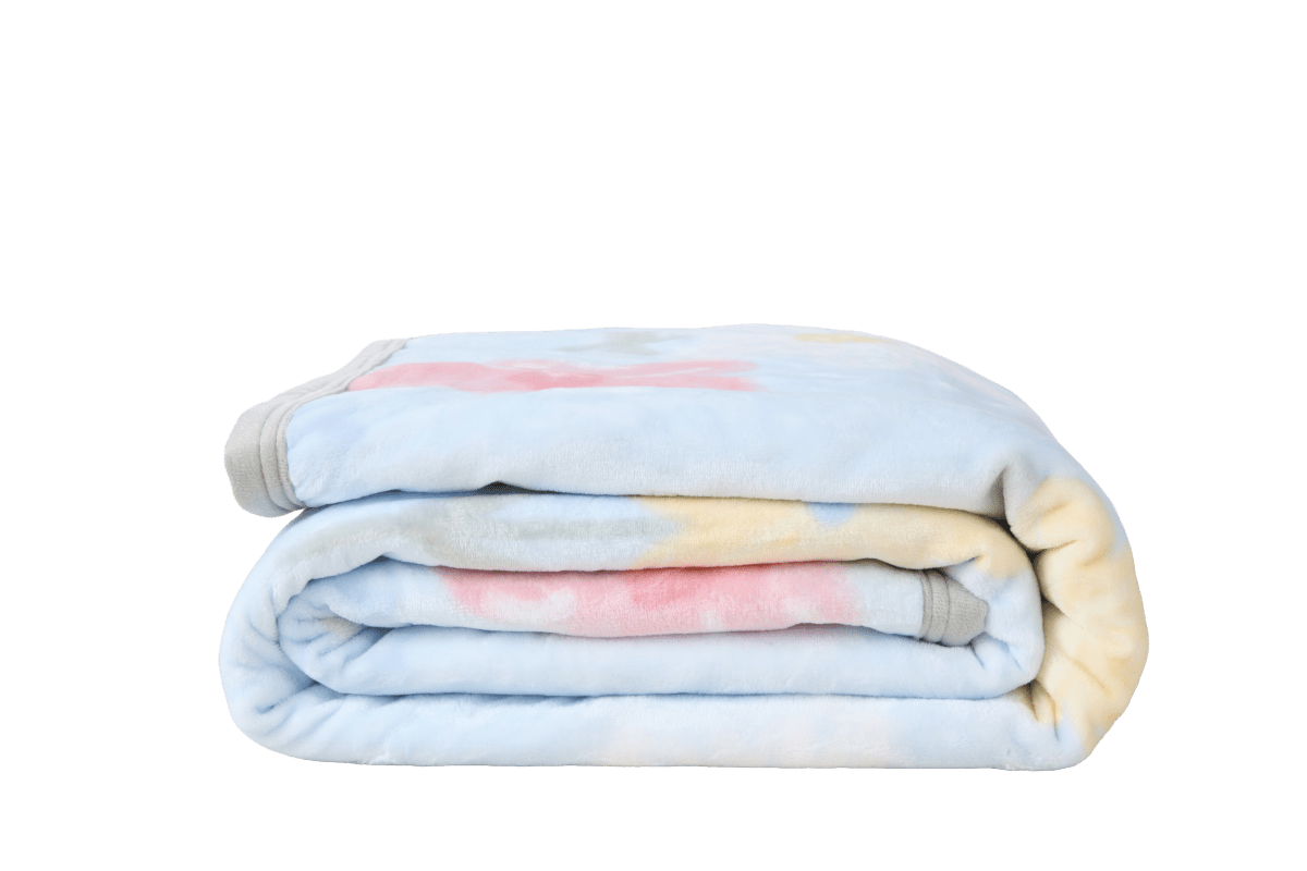 Folded light blue pattern fleece blanket