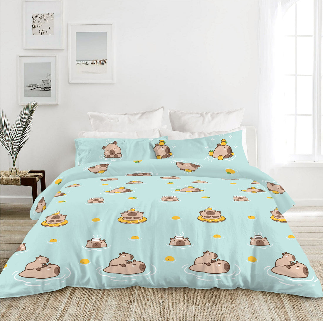 Frattini 100% Cotton Animal Pattern - Capybara in Hot Spring (012408) - Natural Home