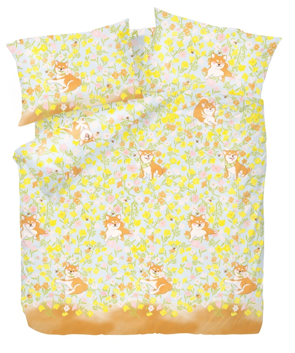 Frattini 100% Cotton Animal Pattern - Shiba with Flowers (012420) - Natural Home