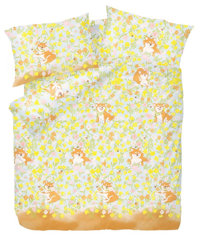 Frattini 100% Cotton Animal Pattern - Shiba with Flowers (012420) - Natural Home