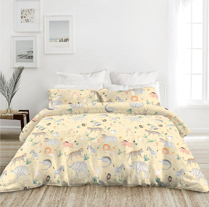 Frattini 100% Cotton Animal Patterns (012263) - Bedset - Interesting Zoo - Natural Home