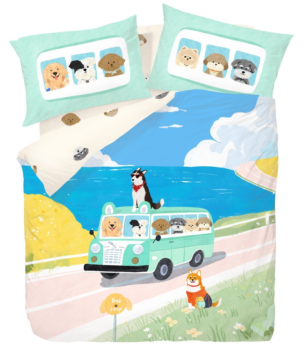 Wrinkle Clear Cotton Anti - mite Bedding - Dog Bus (062519) - Natural Home